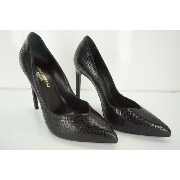 Saint Laurent Black Snake Paris Crystal Heel Pointy Toe Pumps - Picture 5 of 12